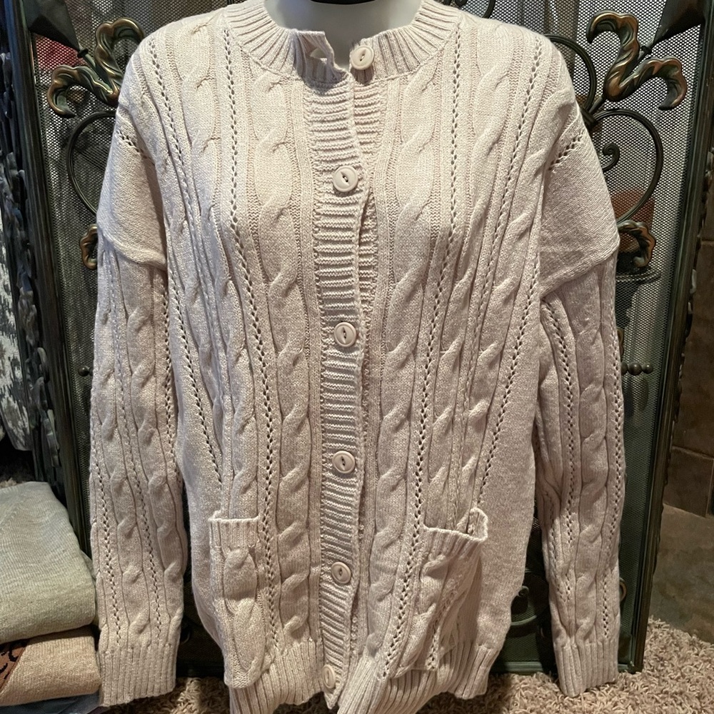 COPY - This is an oatmeal button down sweater